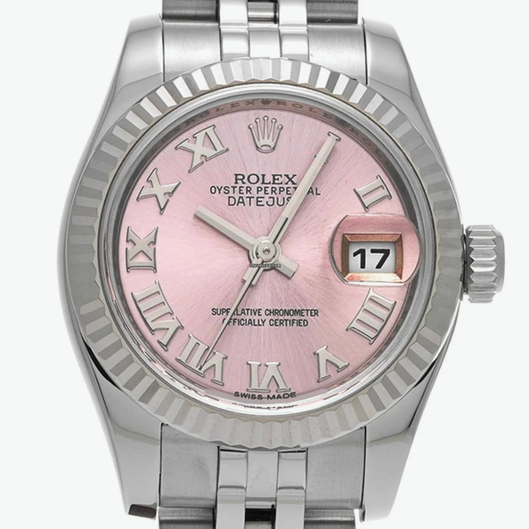 Rolex Lady-Datejust 28 – Oystersteel, Fluted Bezel, Pink Dial with Roman Numerals, Jubilee Bracelet – Ref. 279174