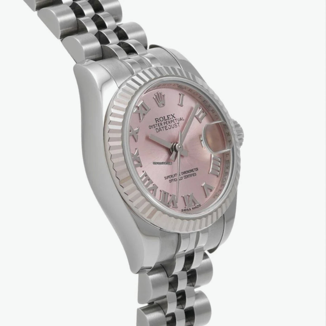 Rolex Lady-Datejust 28 – Oystersteel, Fluted Bezel, Pink Dial with Roman Numerals, Jubilee Bracelet – Ref. 279174