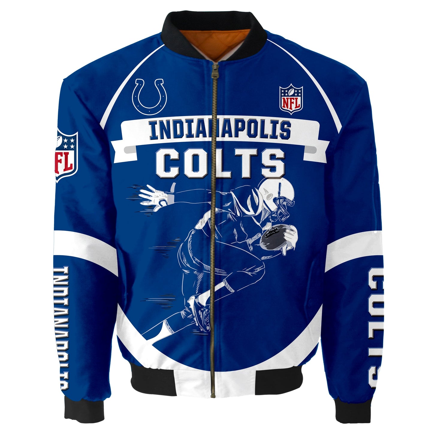 NFL Indianapolis Colts Bomber Jacket Graphic Football Player Running NH24