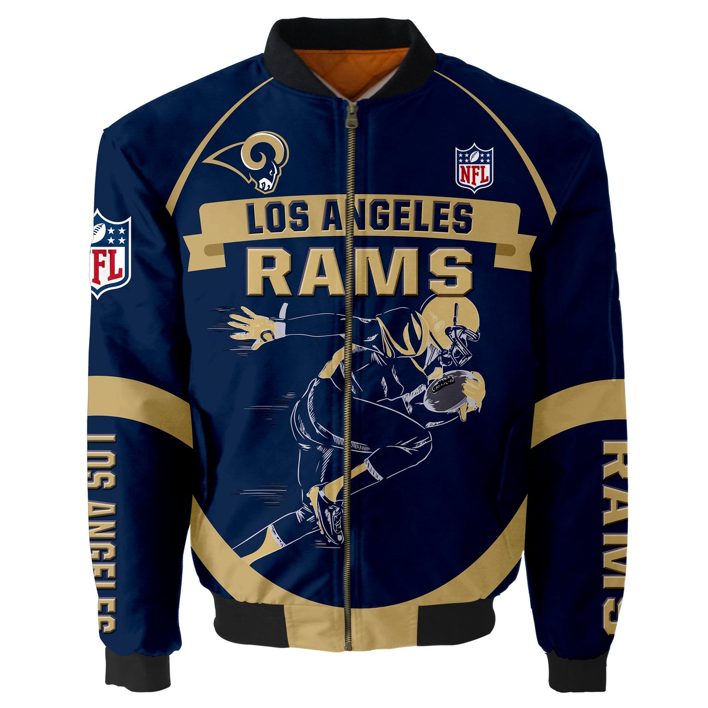 NFL Los Angeles Rams Bomber Jacket Graphic Football Player Running NH24