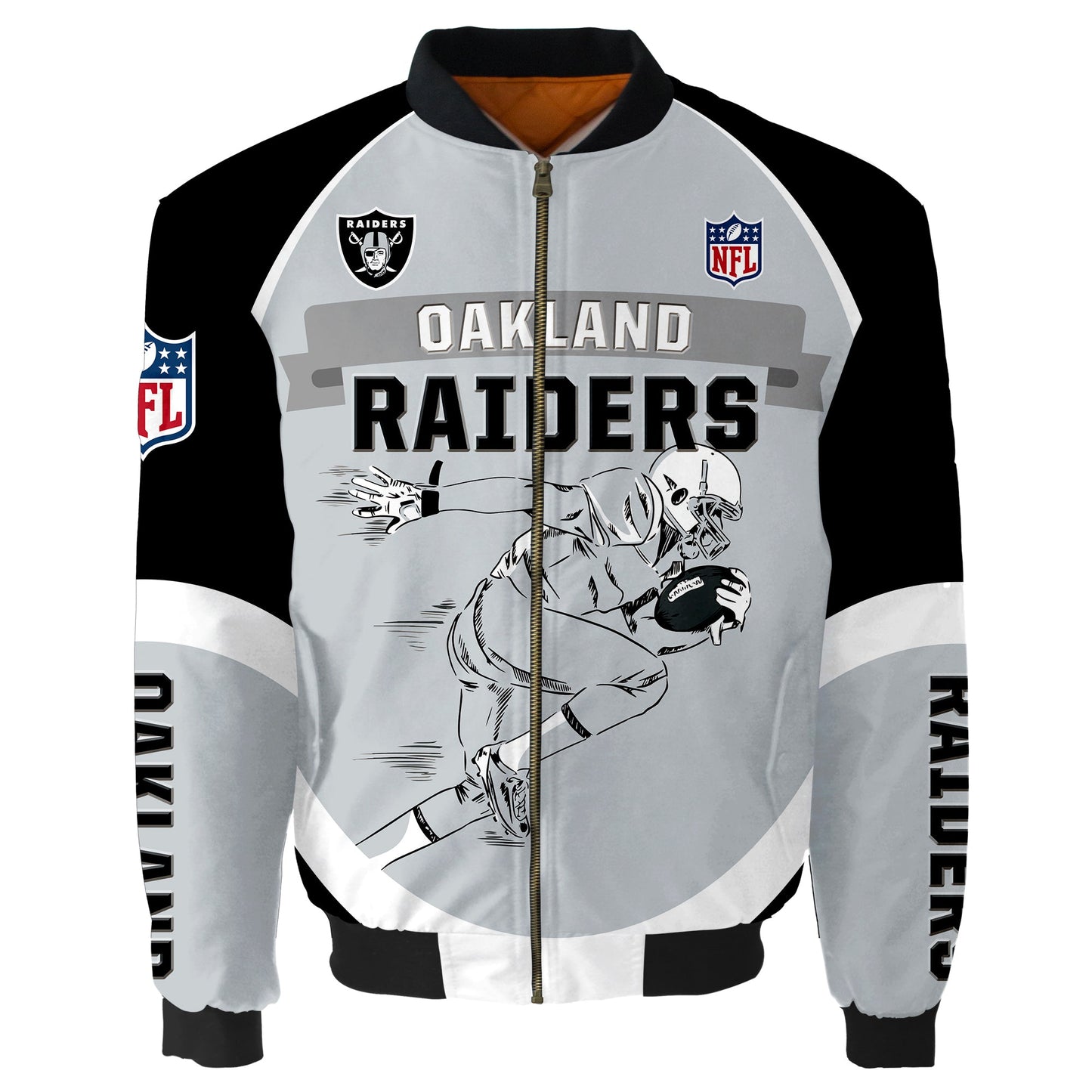 NFL Las Vegas Raiders Bomber Jacket Graphic Football Player Running NH24