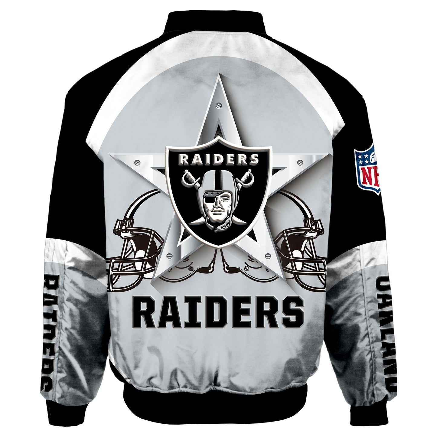 NFL Las Vegas Raiders Bomber Jacket Graphic Football Player Running NH24
