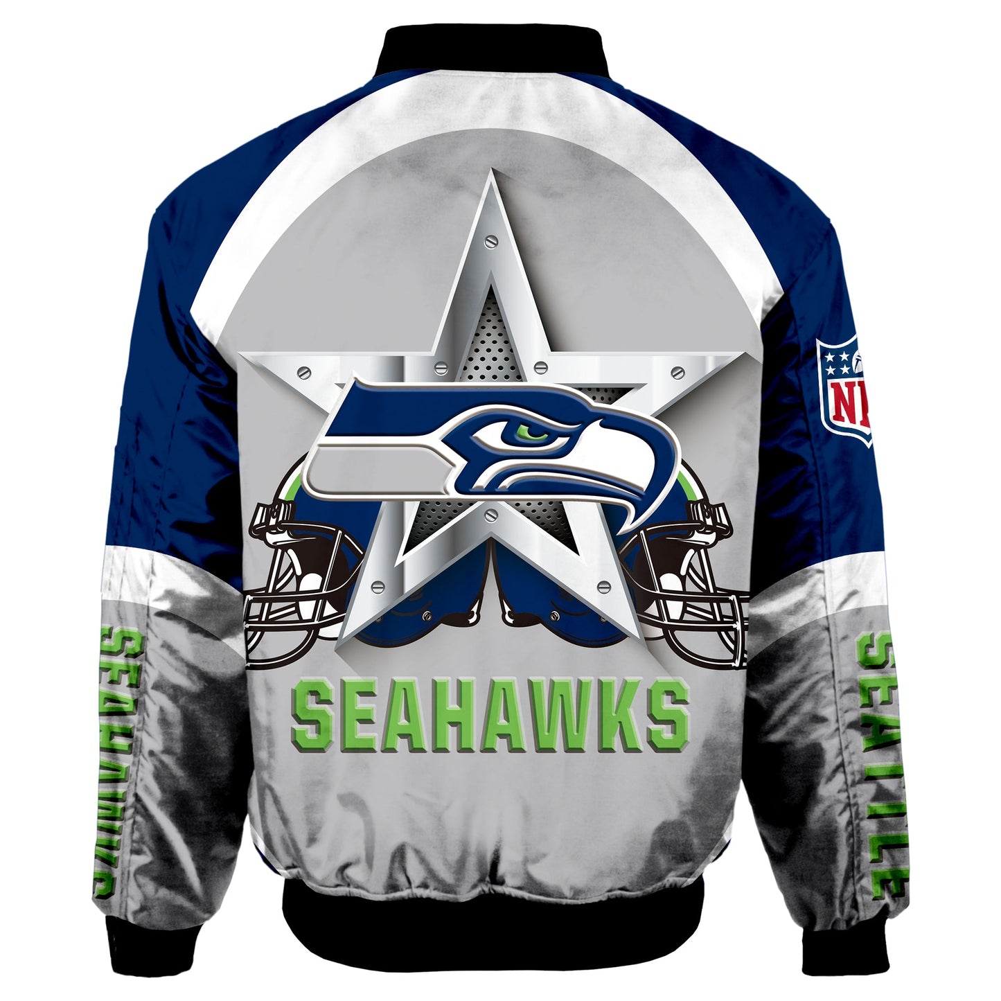 NFL Seattle Seahawks Bomber Jacket Graphic Football Player Running NH24