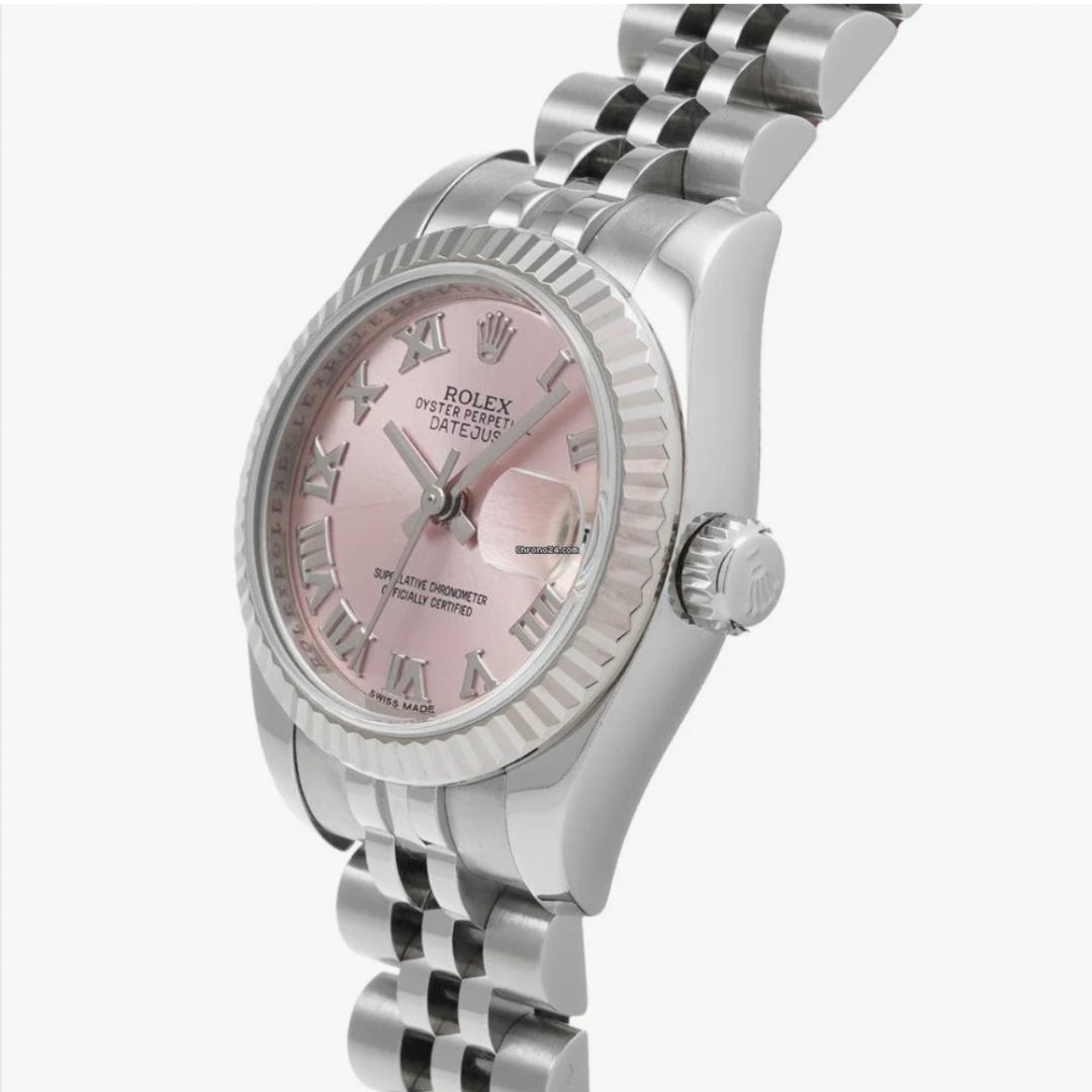 Rolex Lady-Datejust 28 – Oystersteel, Fluted Bezel, Pink Dial with Roman Numerals, Jubilee Bracelet – Ref. 279174